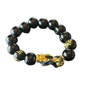 Feng shui, dragon, wealth, Black obsidian and Gold Beaded Bracelet